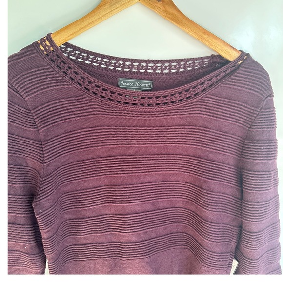 Jessica Howard Dress Women's Burgundy 3/4 Sleeve Knit A Line Small NWT - Picture 4 of 9